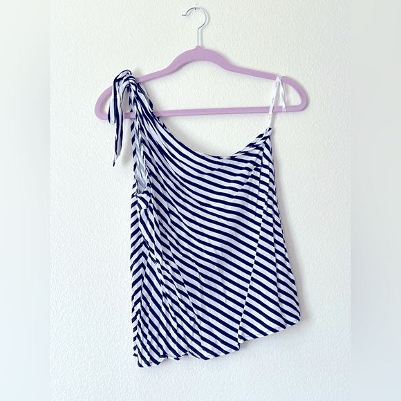 Cute Dark Blue and White Slanted Stripped One Shoulder Top 💙 - Picture 1 of 3